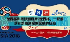 世界杯彩票预测冠军-世界杯，一把解读彩票预测冠军玄机的钥匙