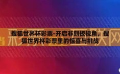 搜狐世界杯彩票-开启非刻板视角，搜狐世界杯彩票里的惊喜与挑战