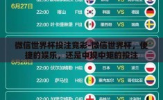 微信世界杯投注竞彩-微信世界杯，便捷的娱乐，还是中规中矩的投注