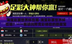 淘宝彩票世界杯在哪-淘宝彩票世界杯在哪？一一解锁纯粹竞彩体验的隐藏宝藏