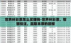 世界杯彩票怎么买赚钱-世界杯彩票，智慧投注，赢取丰厚的回报