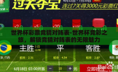 世界杯彩票竞猜对阵表-世界杯竞彩之旅，解锁竞猜对阵表的无限魅力