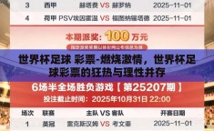世界杯足球 彩票-燃烧激情，世界杯足球彩票的狂热与理性并存