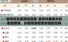 世界杯彩票预测冠军-世界杯赛场外的智慧博弈，彩票预测冠军的独到见解