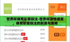 世界杯体育彩票投注-世界杯激情盛宴，体育彩票投注的刺激与策略