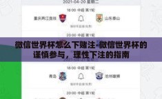 微信世界杯怎么下赌注-微信世界杯的谨慎参与，理性下注的指南