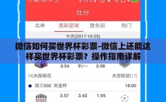 微信如何买世界杯彩票-微信上还能这样买世界杯彩票？操作指南详解