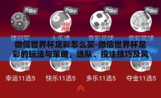 微信世界杯足彩怎么买-微信世界杯足彩的玩法与策略，选队、投注技巧及风险管理