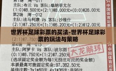 世界杯足球彩票的买法-世界杯足球彩票的玩法与策略
