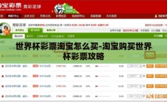 世界杯彩票淘宝怎么买-淘宝购买世界杯彩票攻略