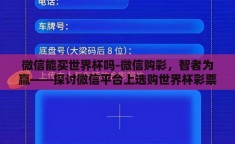 微信能买世界杯吗-微信购彩，智者为赢——探讨微信平台上选购世界杯彩票的考量与风险