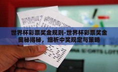 世界杯彩票奖金规则-世界杯彩票奖金奥秘揭秘，细析中奖规定与策略