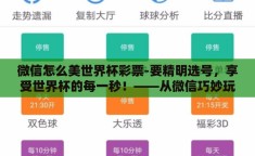 微信怎么美世界杯彩票-要精明选号，享受世界杯的每一秒！——从微信巧妙玩转世界杯彩票策略