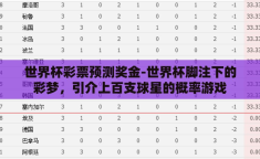 世界杯彩票预测奖金-世界杯脚注下的彩梦，引介上百支球星的概率游戏