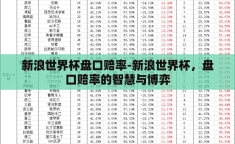 新浪世界杯盘口赔率-新浪世界杯，盘口赔率的智慧与博弈