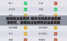 微信投注世界杯-娱乐与风险并进的数字时代，微信投注世界杯的深度观察