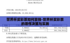 世界杯买彩票如何算钱-世界杯买彩票的理性决策与实践