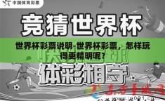 世界杯彩票说明-世界杯彩票，怎样玩得更精明呢？