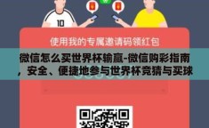 微信怎么买世界杯输赢-微信购彩指南，安全、便捷地参与世界杯竞猜与买球策略分享