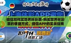 微信如何买世界杯彩票-购买世界杯彩票的便捷方式，微信APP的实战指南