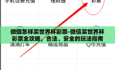 微信怎样买世界杯彩票-微信买世界杯彩票全攻略，合法、安全的玩法指南