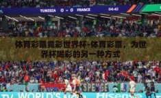 体育彩票竞彩世界杯-体育彩票，为世界杯喝彩的另一种方式