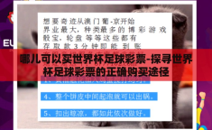 哪儿可以买世界杯足球彩票-探寻世界杯足球彩票的正确购买途径