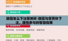 微信怎么下注世界杯-微信与世界杯下注，理性参与的智慧指南