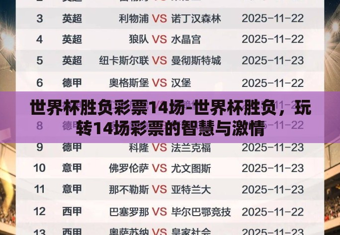 世界杯胜负彩票14场-世界杯胜负，玩转14场彩票的智慧与激情