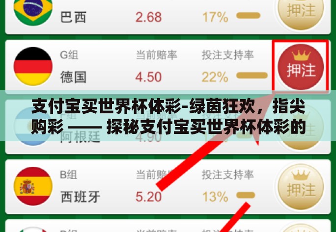 支付宝买世界杯体彩-绿茵狂欢，指尖购彩 —— 探秘支付宝买世界杯体彩的潮流与乐趣