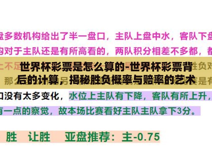 世界杯彩票是怎么算的-世界杯彩票背后的计算，揭秘胜负概率与赔率的艺术