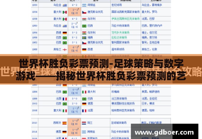 世界杯胜负彩票预测-足球策略与数字游戏——揭秘世界杯胜负彩票预测的艺术 世界杯胜负彩票预测-足球策略与数字游戏——揭秘世界杯胜负彩票预测的艺术