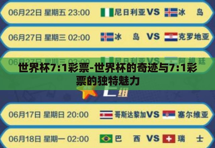 世界杯7:1彩票-世界杯的奇迹与7:1彩票的独特魅力 世界杯7:1彩票-世界杯的奇迹与7:1彩票的独特魅力