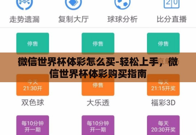 微信世界杯体彩怎么买-轻松上手，微信世界杯体彩购买指南