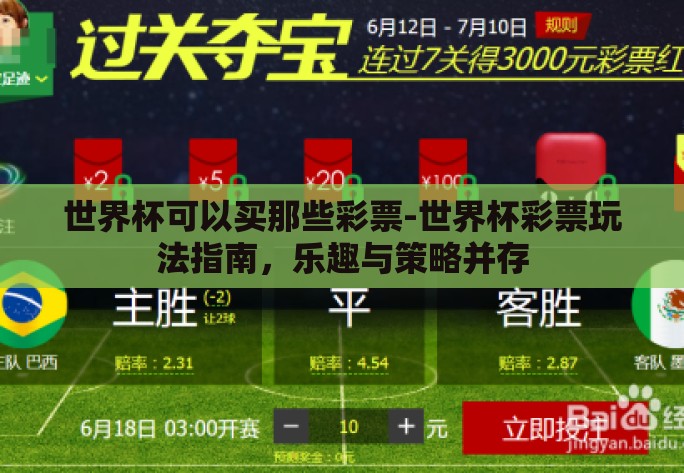 世界杯可以买那些彩票-世界杯彩票玩法指南，乐趣与策略并存