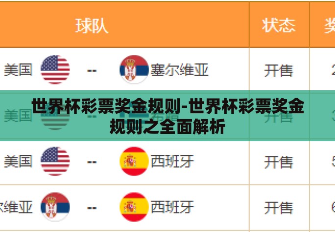 世界杯彩票奖金规则-世界杯彩票奖金规则之全面解析 世界杯彩票奖金规则-世界杯彩票奖金规则之全面解析