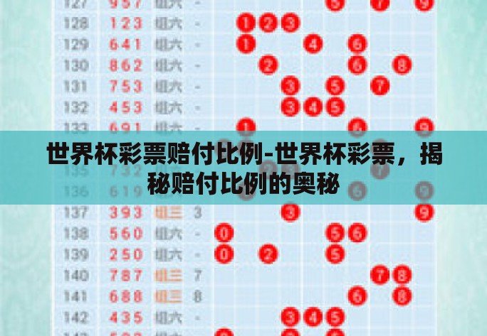 世界杯彩票赔付比例-世界杯彩票，揭秘赔付比例的奥秘