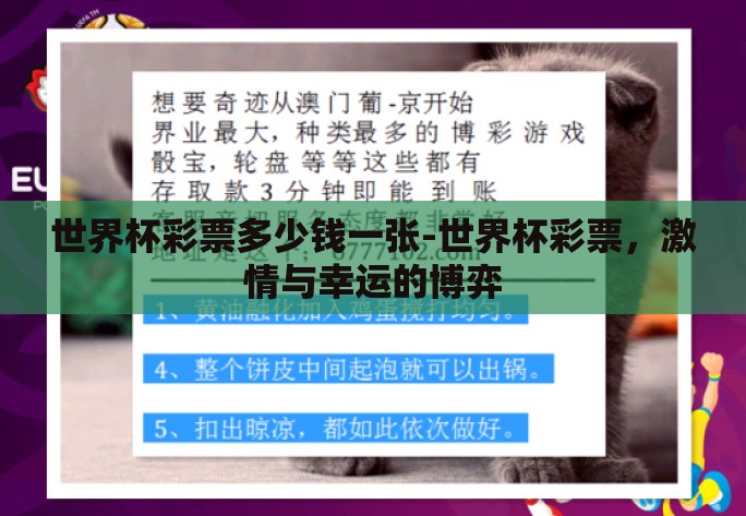 世界杯彩票多少钱一张-世界杯彩票，激情与幸运的博弈