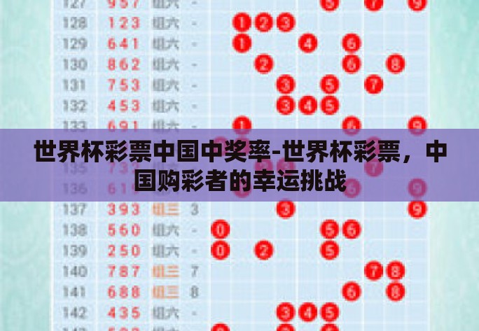 世界杯彩票中国中奖率-世界杯彩票，中国购彩者的幸运挑战