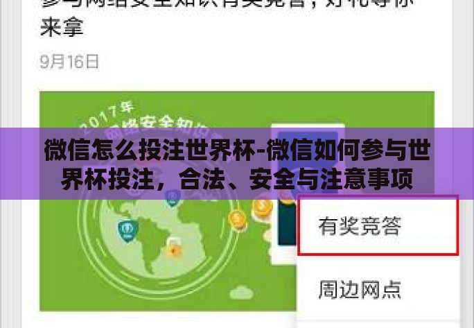 微信怎么投注世界杯-微信如何参与世界杯投注，合法、安全与注意事项