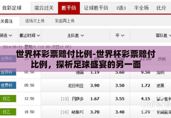世界杯彩票赔付比例-世界杯彩票赔付比例，探析足球盛宴的另一面