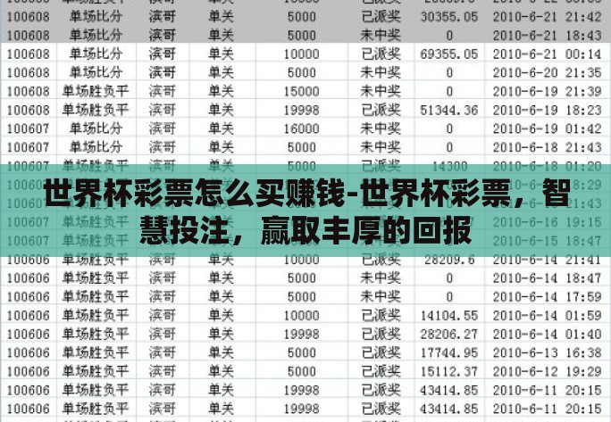 世界杯彩票怎么买赚钱-世界杯彩票，智慧投注，赢取丰厚的回报