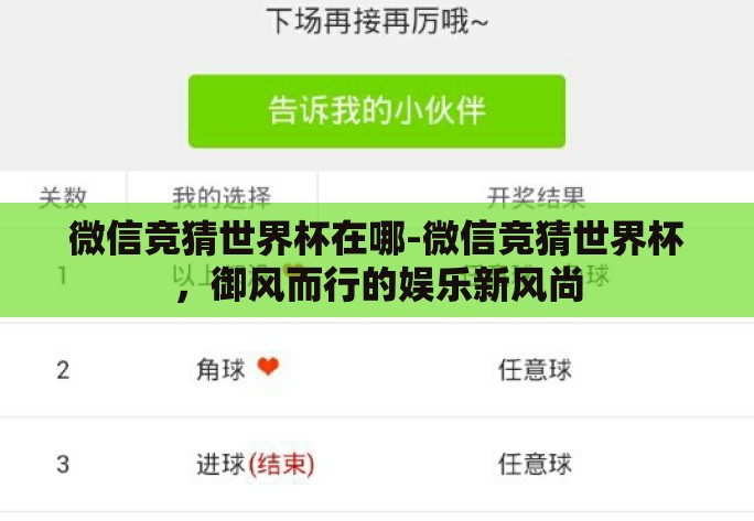 微信竞猜世界杯在哪-微信竞猜世界杯，御风而行的娱乐新风尚