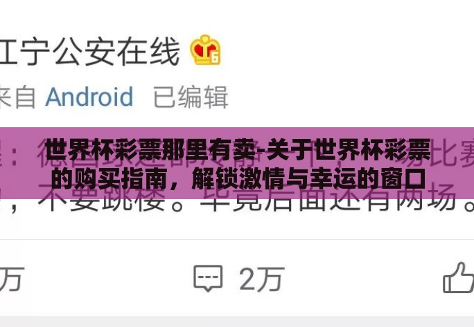 世界杯彩票那里有卖-关于世界杯彩票的购买指南，解锁激情与幸运的窗口