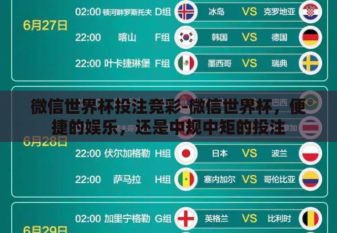 微信世界杯投注竞彩-微信世界杯，便捷的娱乐，还是中规中矩的投注